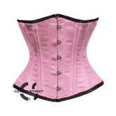 Baby Pink Satin Double Bone Front Silver Busk Gothic Underbust Bustier Corset